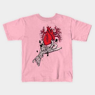 Skeleton hand holding anatomical red heart Kids T-Shirt